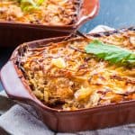 French fried onions topped on potato casserole