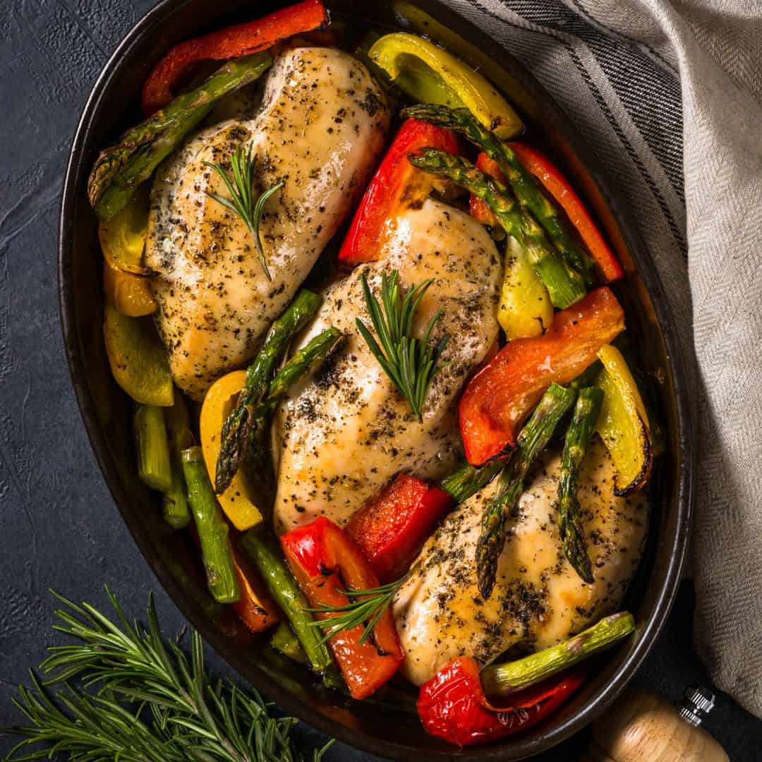 baked chicken and vegetables