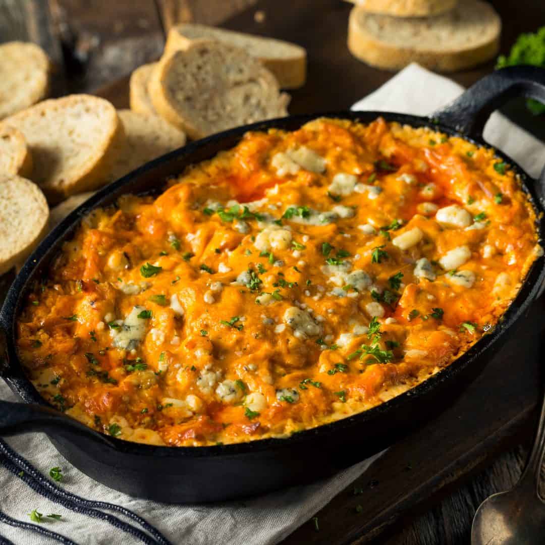 buffalo chicken served in a casserole