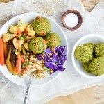 Falafel Couscous Bowl with a side of falafel and salt