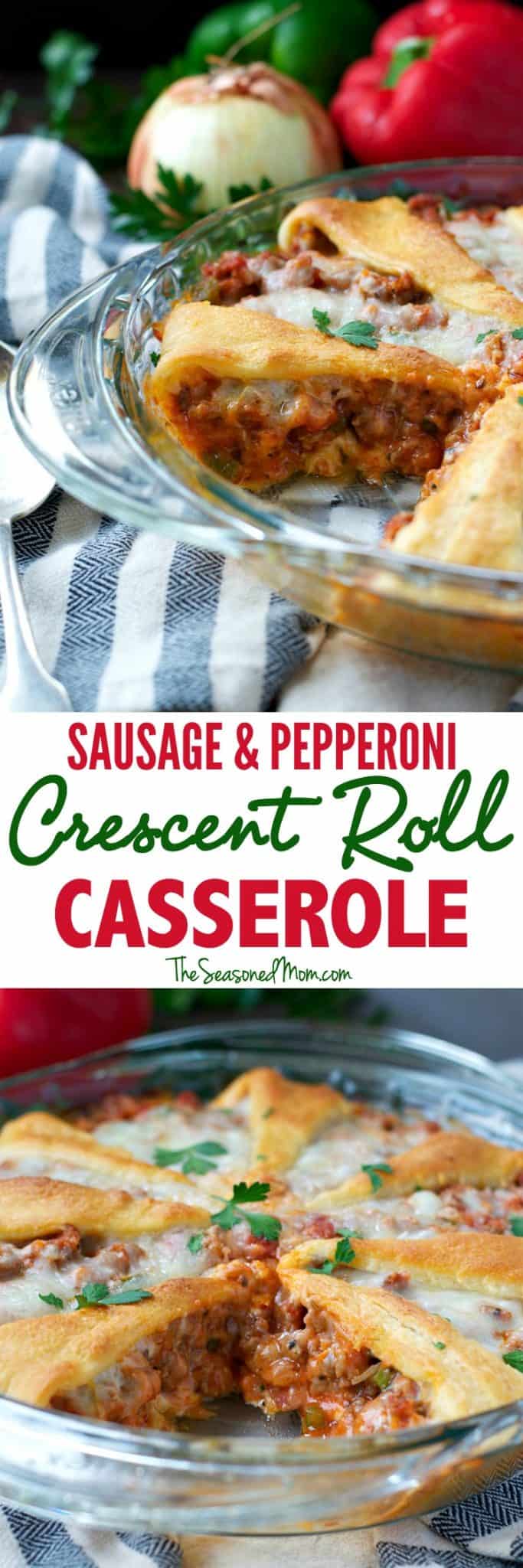 Ready for an easy weeknight meal? This Sausage & Pepperoni Crescent Roll Casserole is sure to be a hit.