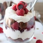 This is the best simple chocolate angel food raspberry trifle! The perfect dessert!