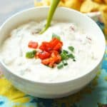 Try this delicious and healthy spicy roasted red pepper ranch dip for a midday snack!