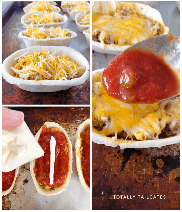 step by step pictures making football taco bowl bites