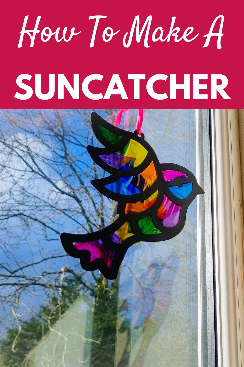 DIY suncatchers are easy to make & this beautiful stained glass effect suncatcher craft is sure to delight kids of all ages. Head to our site for full tutorial and tips! #suncatcher #diycrafts #diysuncatcher #kidscrafts #craftideas via @jennymelrose
