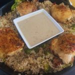 rice and gravy served in a plate