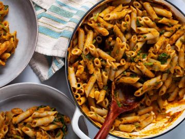 a freshly cooked pumpkin puree’s earthy sweetness melding with the delicate, iron-rich spinach leaves and the smooth, creamy coconut cream and milk placed in a table