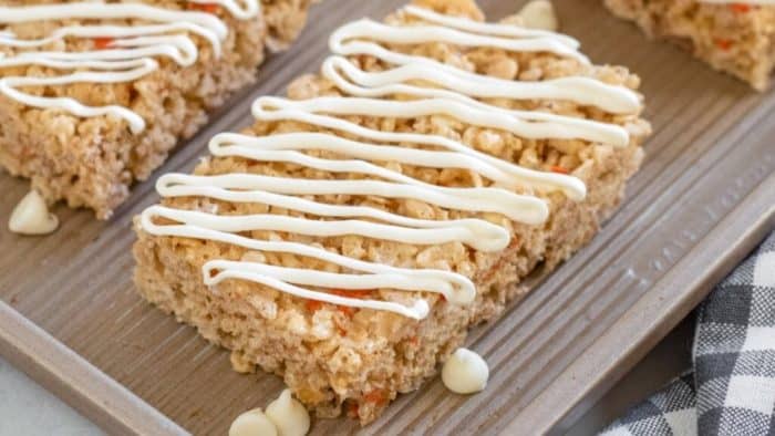 carrot cake rice krispie incorporate grated carrots, cinnamon, and nutmeg