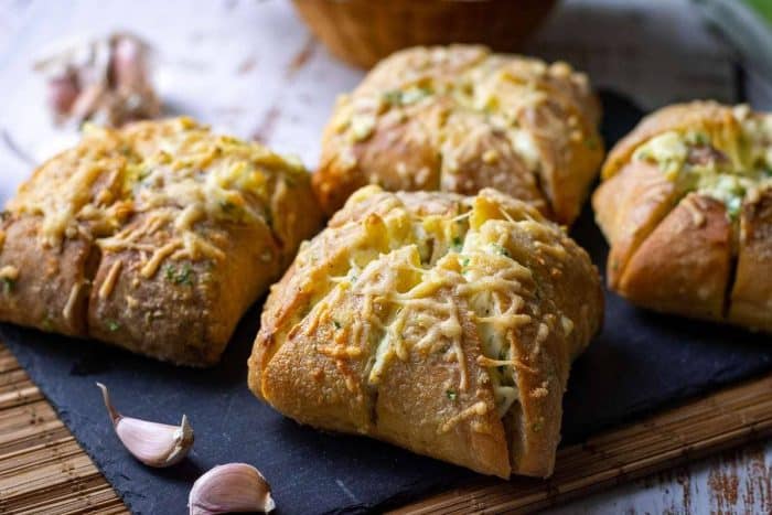 Korean garlic cream cheese bread with rich cream cheese and coated in a garlicky, slightly sweet glaze