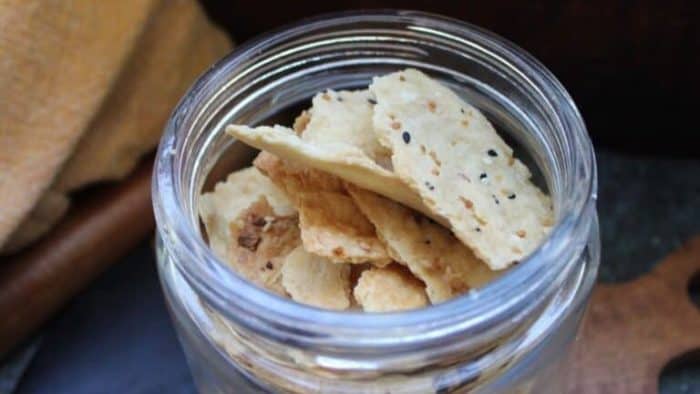 a jar of sourdough discard as a base for crackers