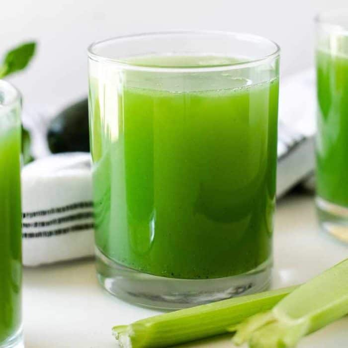 a glass of juice, which features a refreshing duo of celery and cucumber!