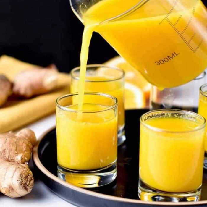 this recipe packs the potent flavors — and potent nutrients — of raw ginger, lemon juice, and turmeric in easy-to-drink shots