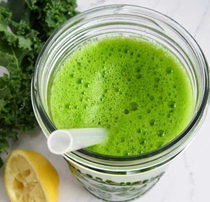 This whole green juice is powered by nutrient-rich kale and celery, and it’s blended with apple and lemon for a detoxifying drink