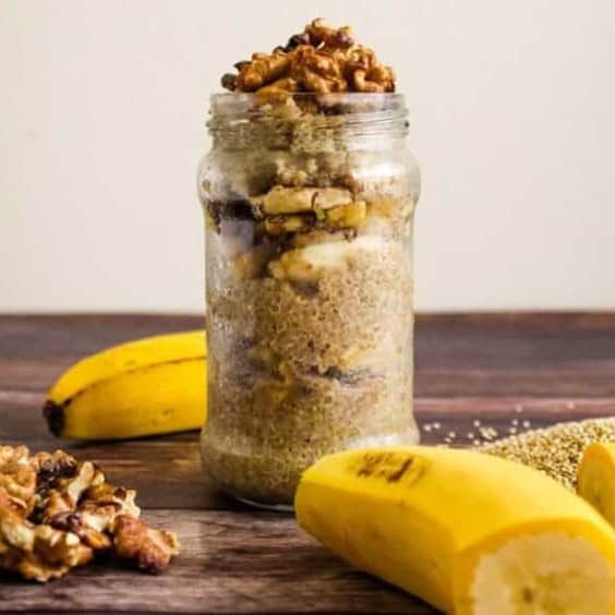 this nutrient-packed breakfast bowl, where the robust quinoa pairs beautifully with the creaminess of banana and the added flavors of walnuts and dates
