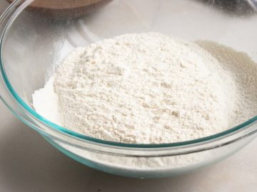 a bowl with 3 cups of all purpose flour
