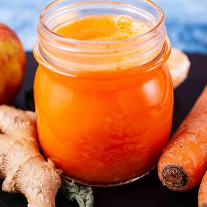 this recipe maximizes carrots’ and apples’ high fiber content, oranges’ liver-boosting power, and ginger’s inflammation-fighting capabilities, combining them for a revitalizing morning drink