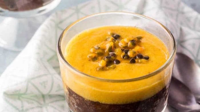 this dessert is inspired by Peruvian flavors, bringing the sweet, citrusy taste of passionfruit
