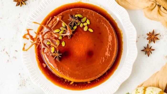 fall with pumpkin flan, a creamy, smooth, autumn-inspired custard made unique with the addition of pumpkin puree