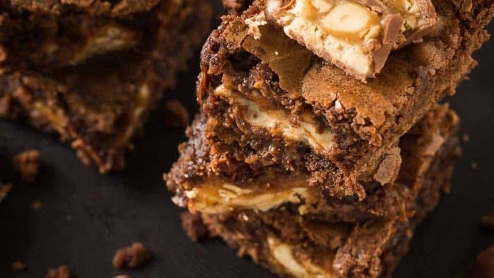 The ultimate fusion of candy and baked goods, these rich, fudgy brownies contain fun-size Snickers bars inside for a truly decadent treat.