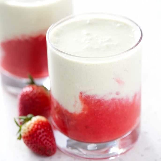 Puréed strawberries lend a fruity burst to the robust coconut matcha latte in this recipe for a delightful fusion of sweet and earthy flavors!