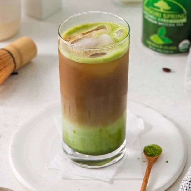 This drink pairs the robust flavor of freshly brewed coffee with the earthy taste of matcha for a double-caffeine dose and an intriguing flavor profile. 