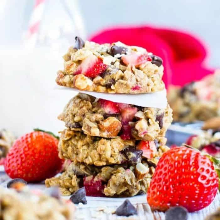 Sweet strawberries and melty chocolate morsels are woven through these hearty oatmeal cookies, offering fruity and decadent flavors in each bite.