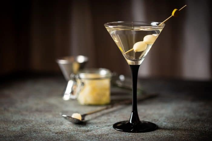 Gibson alcohol cocktail with pickled onion