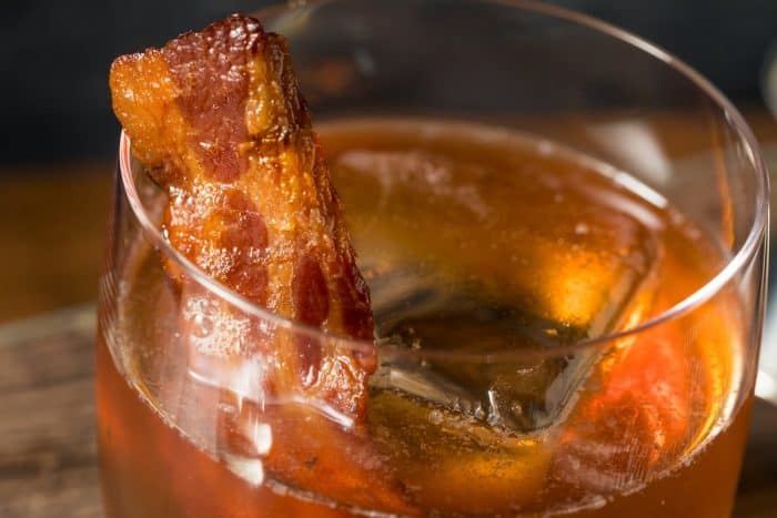 Boozy Maple Bacon Old Fashioned Cocktail with Bourbon