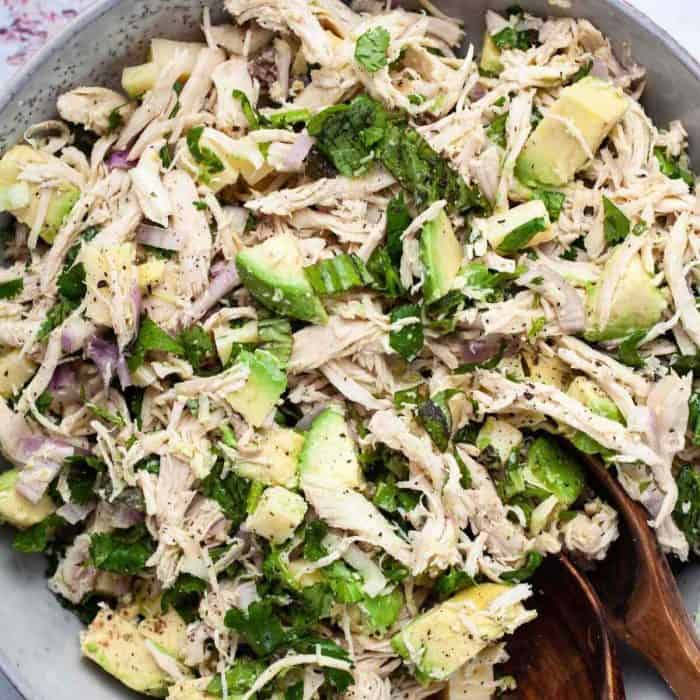 a plate full of healthy chicken salad