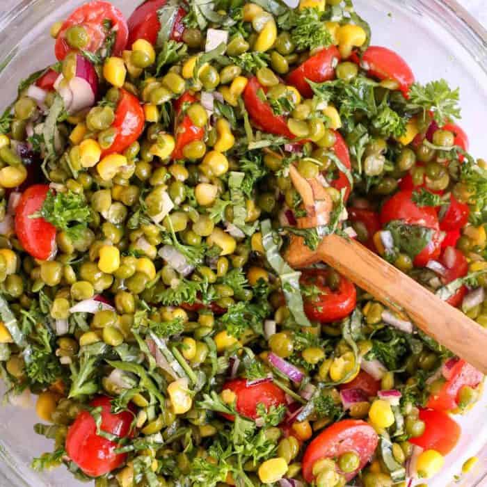 a plate full of summer split pea salad