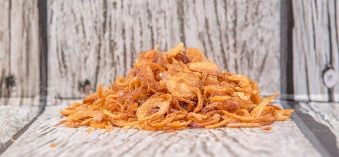 Deep Fried Shallot on a wooden background