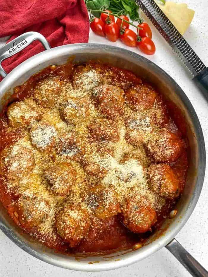 this spaghetti and meatballs recipe — a classic comfort dish that's been elevated with fresh herbs and a blend of beef and pork for the ultimate flavor.
