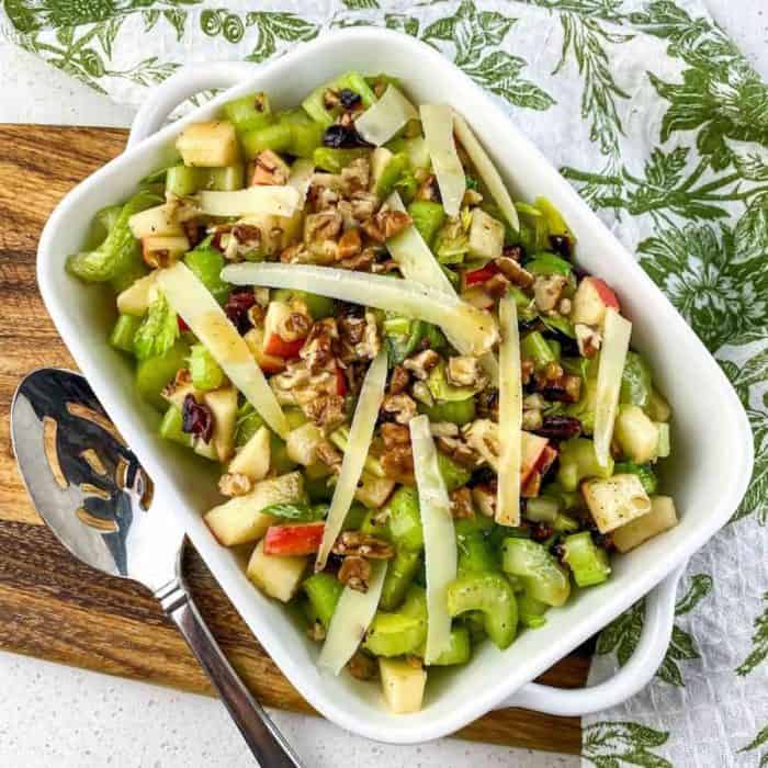 Dive into our invigorating apple celery salad, dressed in a delectable homemade maple-Dijon vinaigrette that's sure to tantalize your taste buds.