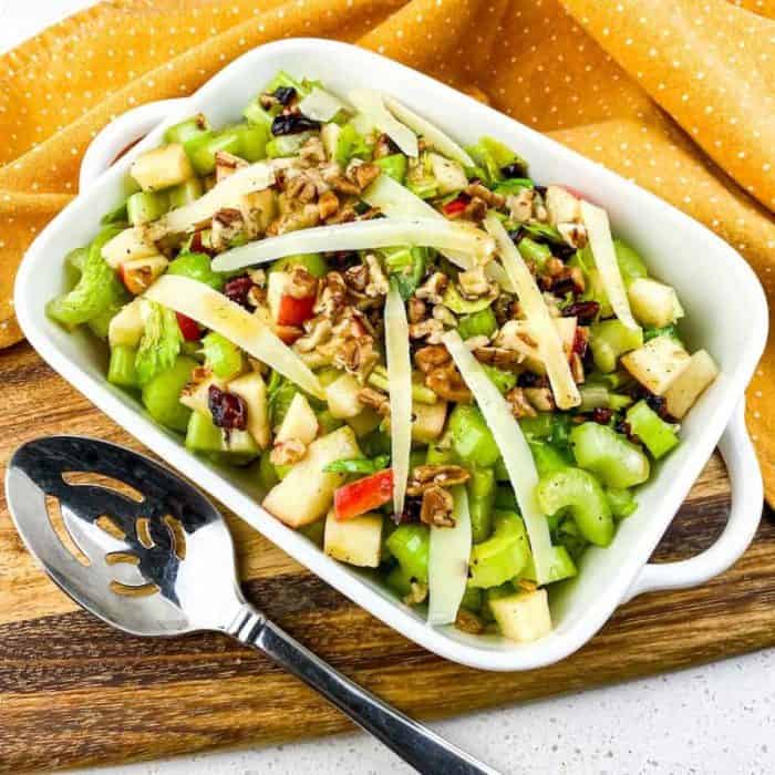 Dive into our invigorating apple celery salad, dressed in a delectable homemade maple-Dijon vinaigrette that's sure to tantalize your taste buds.