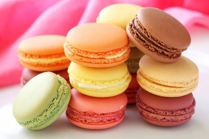 a close-up image of colorful macarons