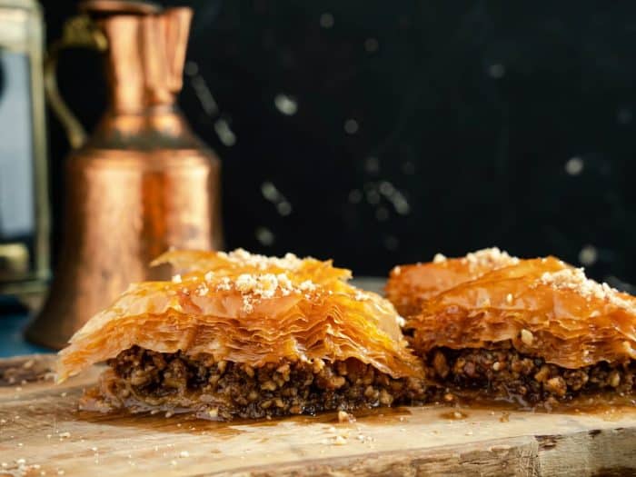 sweet, nutty, and irresistibly flaky baklava perfect for those who adore the rich flavors of cinnamon, clove, and honey combined with the satisfying crunch of walnuts, this delectable pastry is a labor of love that promises delight.