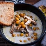 earthy taste of mushrooms, the smoothness of potatoes, and the tender bite of spinach, all crowned with a crispy chickpea topping. Plus, the chickpeas are the crunchy croutons