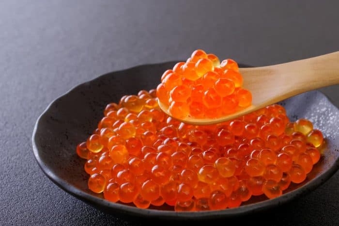 The bright orange beads of the sea, salmon roe provides a burst of briny flavor with every bite