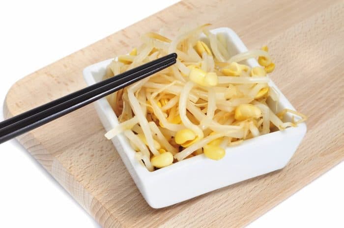 a serving of Bean sprouts, or moyashi, provide a contrasting crunch.