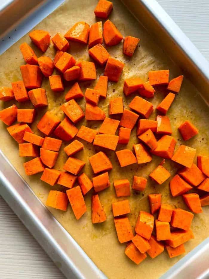 Arrange them on the baking sheet and roast in the oven for approximately 20 to 25 minutes or until brown and slightly crisp around the edges.