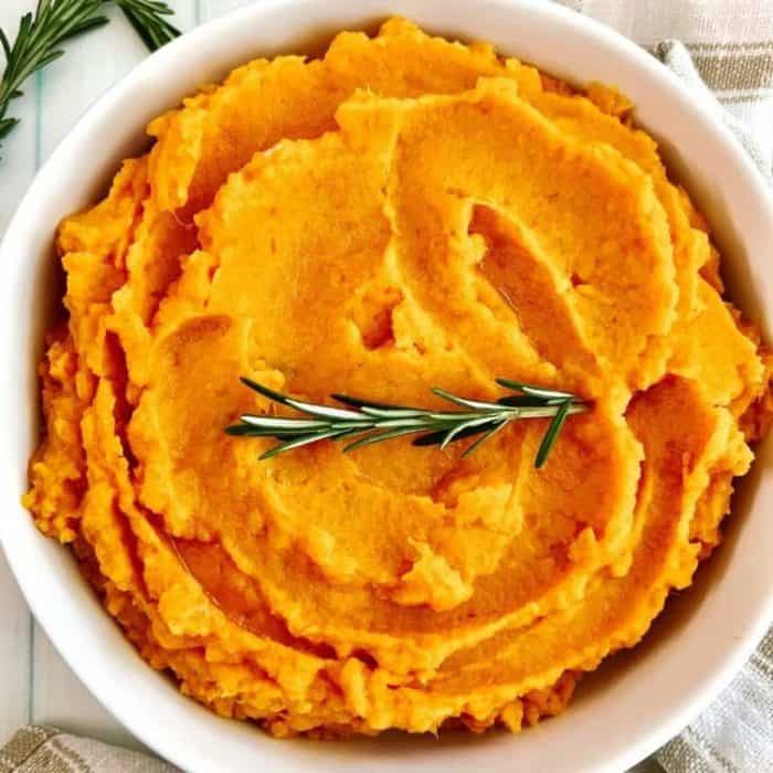 The perfect vegan side dish comes in the form of dairy-free mashed sweet potatoes with rosemary — a comforting marriage of sweetness and aromatics.