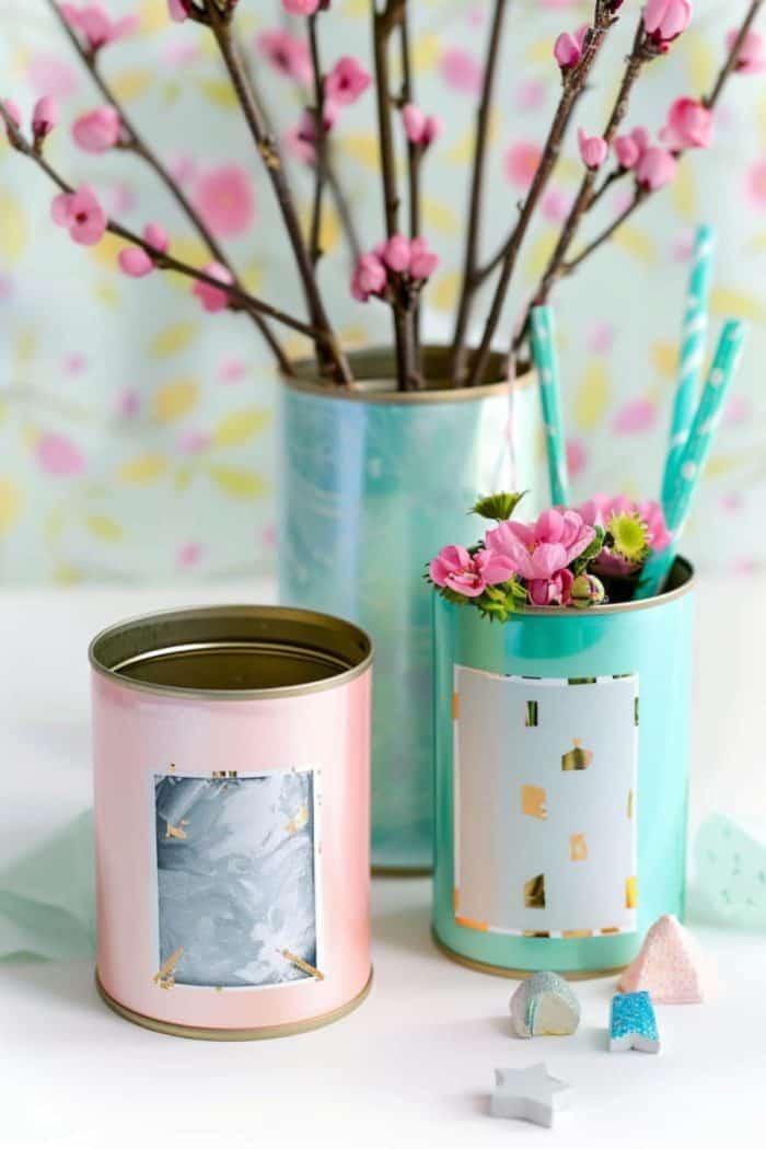 For this craft idea, gleaming tin cans are adorned with elaborate designs like a marble pattern and gold smudges, along with a sprinkle of tender love. Teens will be sure to enjoy making more sophisticated crafts like this!