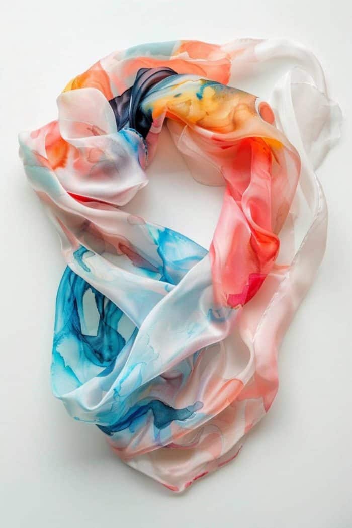 The artistry of a hand-painted scarf is a sight to behold, where kids use swirls of watercolor to give a simple silk scarf a makeover that makes it go from basic to bold and luxe.