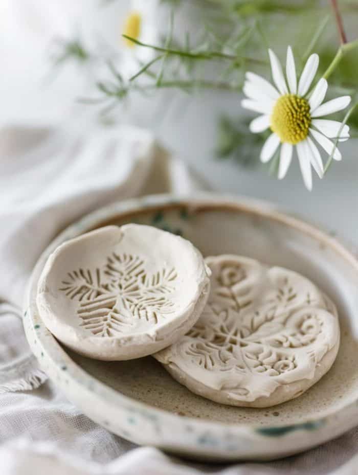Pressing intricate patterns into salt dough and baking them into quaint jewelry dishes is a DIY project that crafty older kids will enjoy doing.