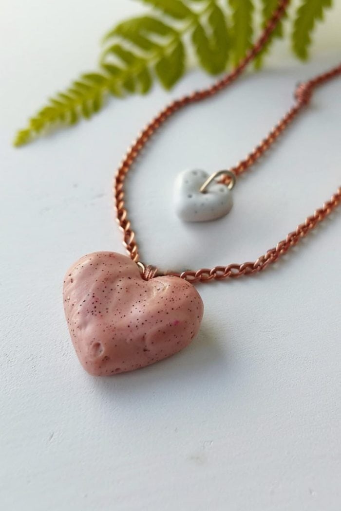 This polymer clay heart necklace is a sweet token of affection. It’s an excellent option for teens who are more advanced at jewelry making.