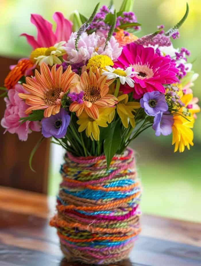 A classic Mother’s Day gift, kids can always rely on a bouquet of handpicked fresh flowers in a colorful rope-covered vase to make Mom’s face light up.