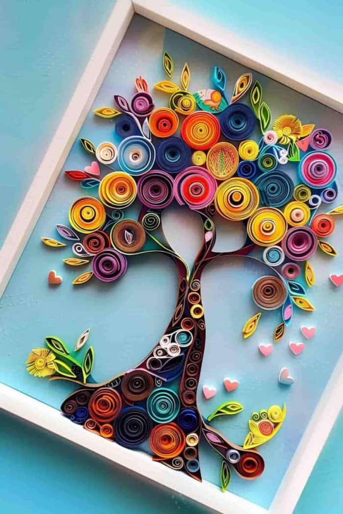 For impressive artwork that will take any mom’s breath away, kids can go for paper quilling, where spirals of vibrant paper are used to make a beautiful tree.