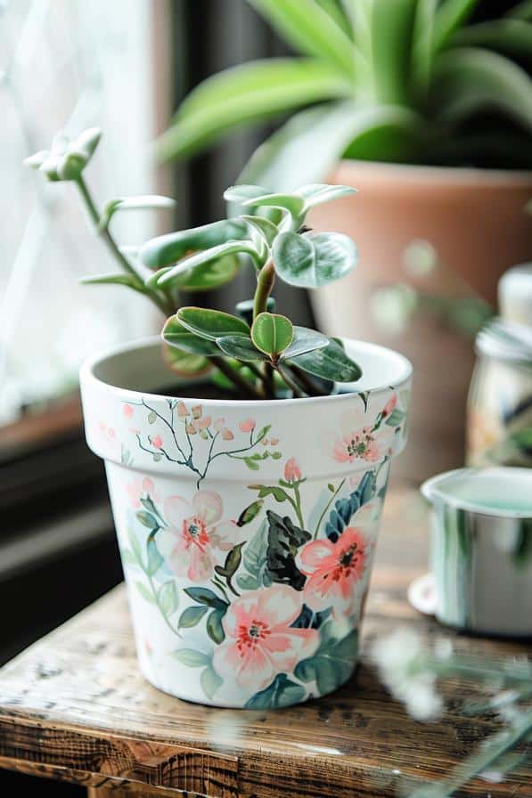 Delicate and beautiful, the softness of a floral painting watercolor effect brings the impression of a blooming garden to the pot, with delicate and translucent colors that capture the fragile beauty of flowers.