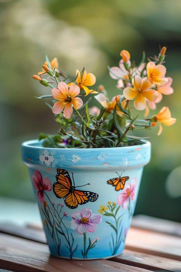 A delightful dance of pretty butterflies across the pot surface brings a slice of the meadow to your home. 