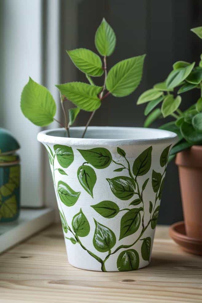 Beautifully entwined around flower pots, these paintings of branches with leaves are perfect for presenting the simple elegance of nature's own designs. 